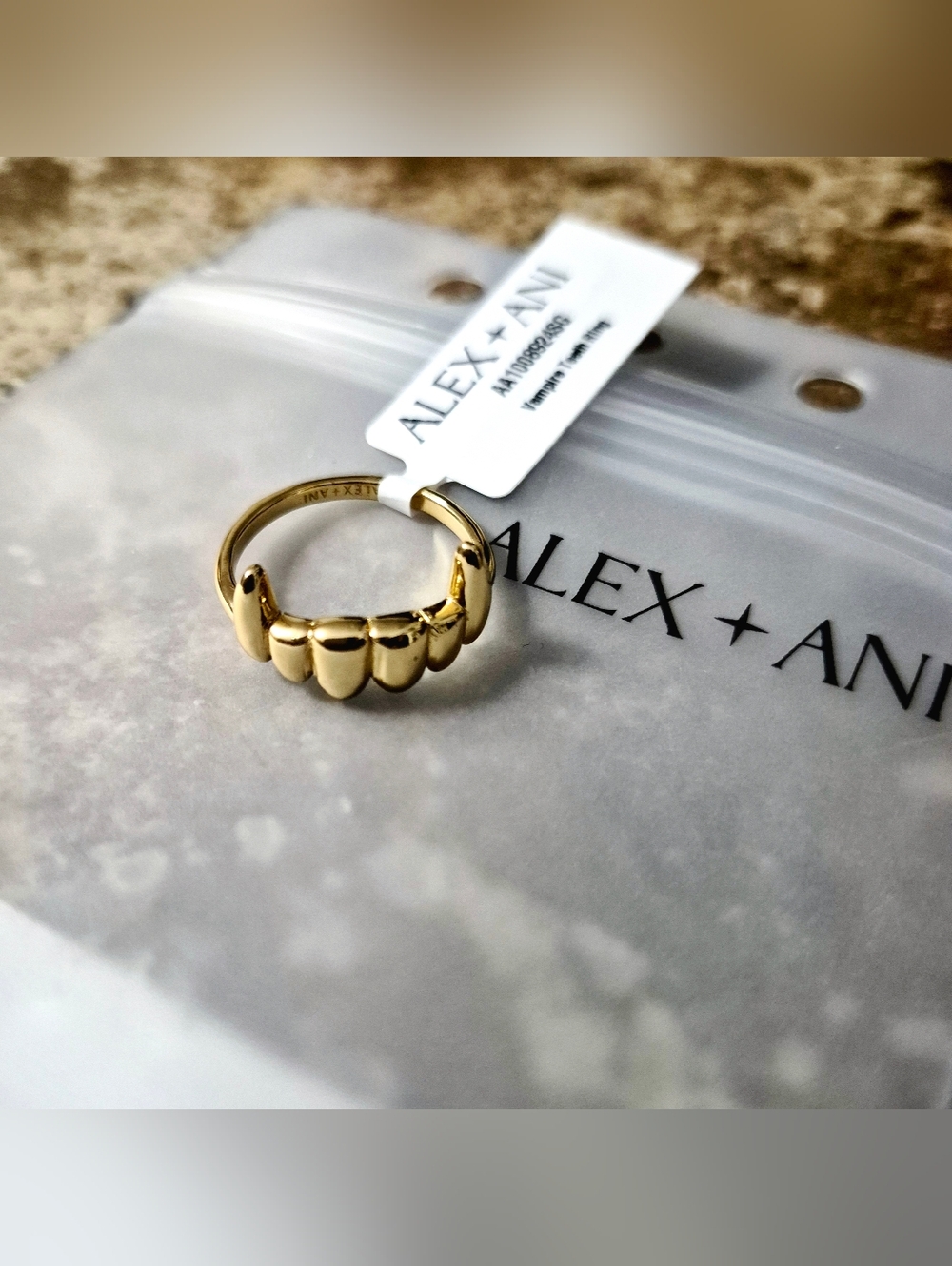 Alex and Ani Vampire Teeth Ring Gold Finish Size: 7 *NWTs *NIB